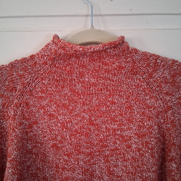L.L. Bean Womens Coral/White Cotton Ragg Funnelneck Pullover Space Dye Sweater - Picture 15 of 16